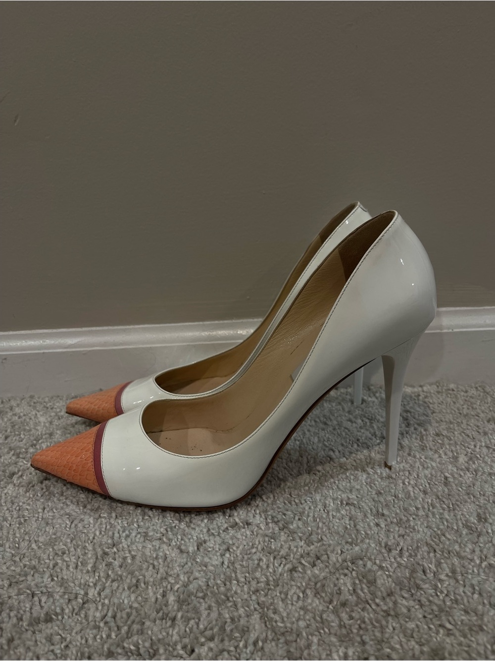 Jimmy Choo Capri White Sorbet & Grapefruit Pointy Toe Pumps, Size 40 - Picture 2 of 7